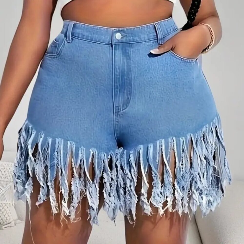 Tassell Denim Shorts (Color: Washed Blue) (Asian Size=XL-32.3 Waist)
